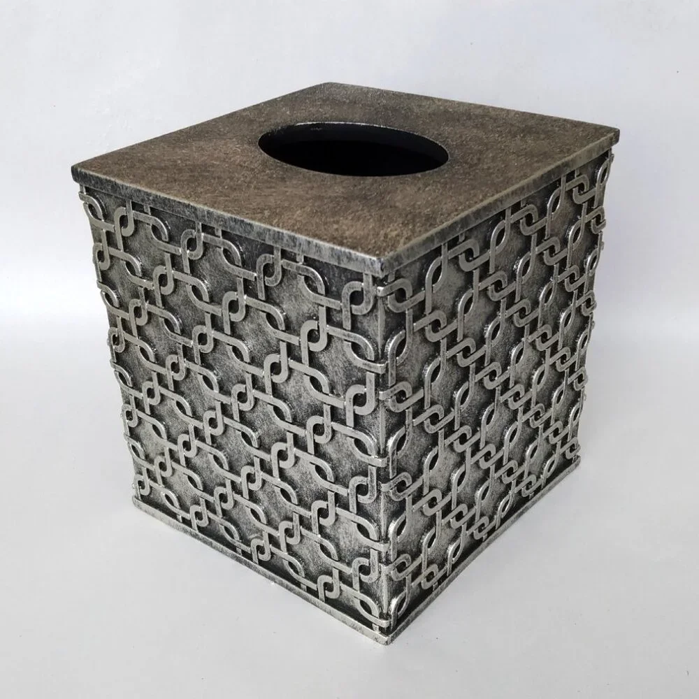 Raymond Waites Resin Chain Link Style Antique Silver Tissue Box Cover Holder